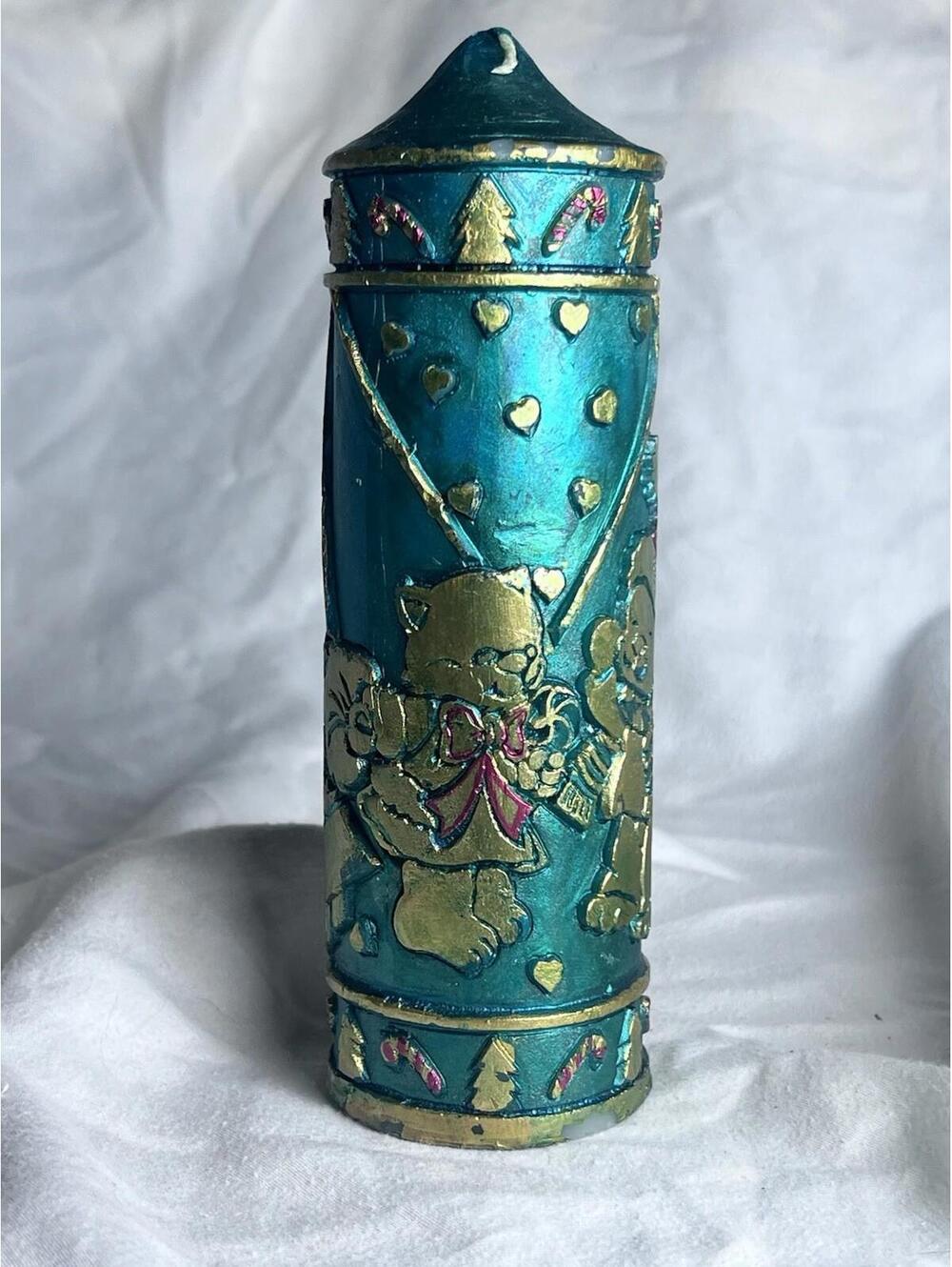 Vintage Christmas Candle Bears/Trees Green With Gold And Red Accents New